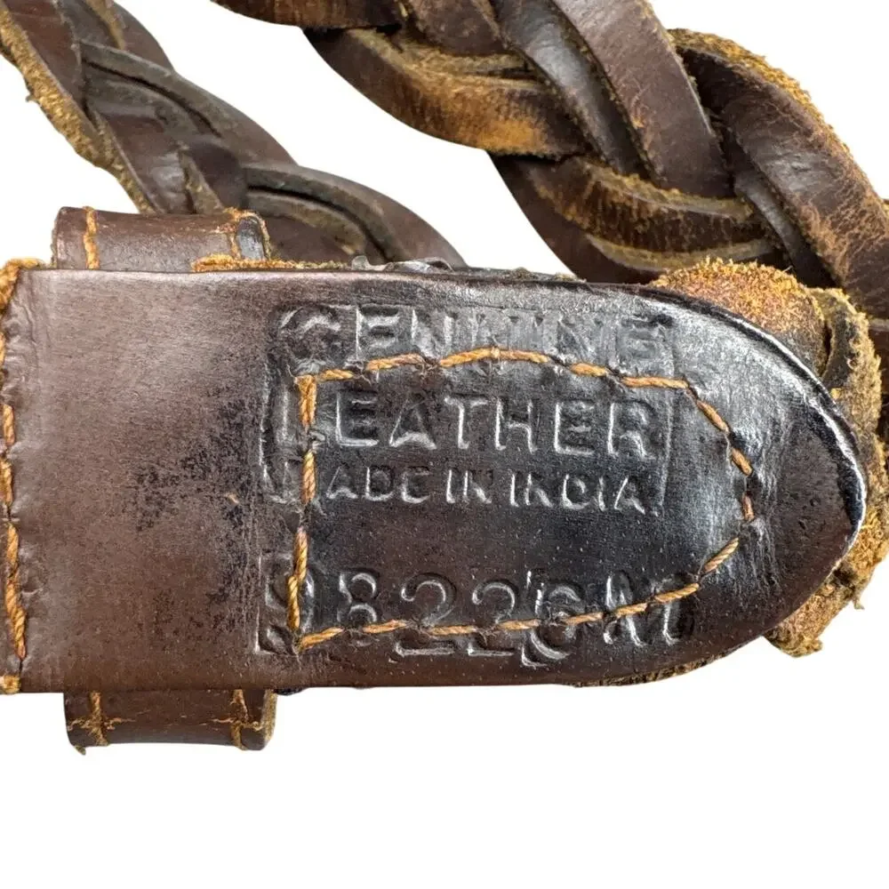 Vintage Distressed Patina Braided Leather Western Silver Buckle 1